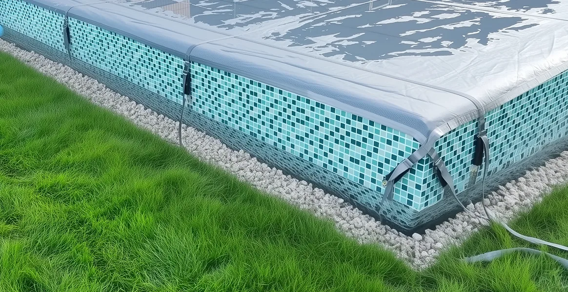 Покрывало для бассейна под снегом — защита зимой в Белгороде